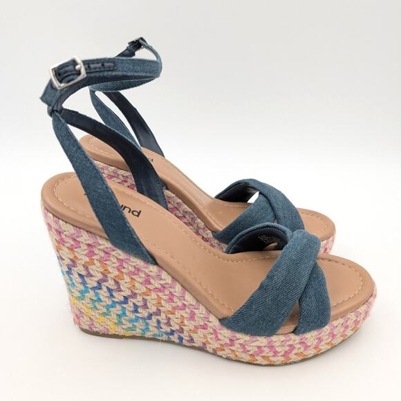 Abound Sukie Espadrille Wedge Sandals Women's Blue Denim Size US8.5M - Picture 3 of 10
